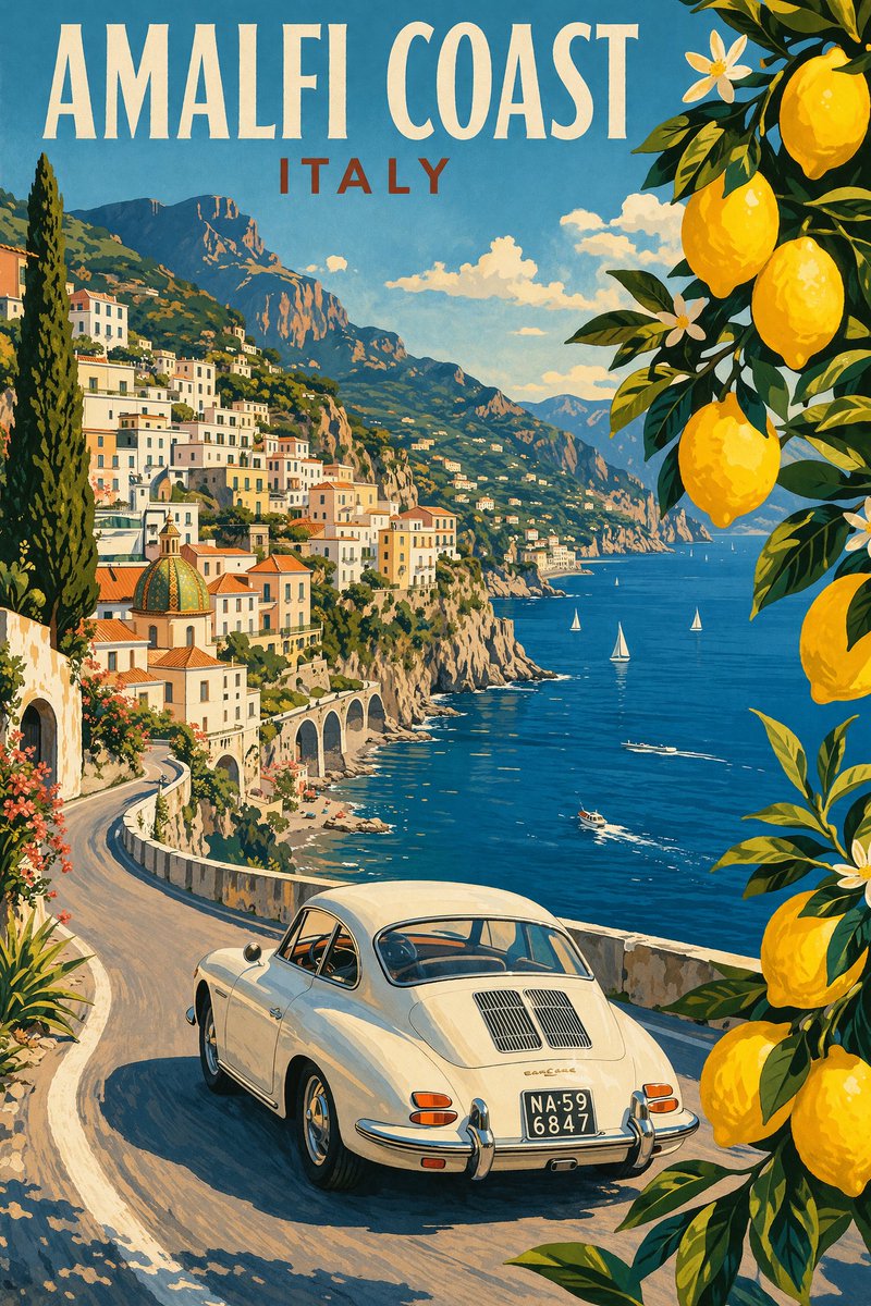 Vintage Amalfi Travel Poster